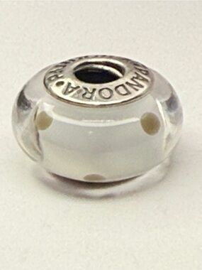 Retired Pandora White & Grey Polka Dot Murano Charm Sterling Silver 925 ALE